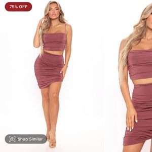 fashion nova ruched top and skirt set